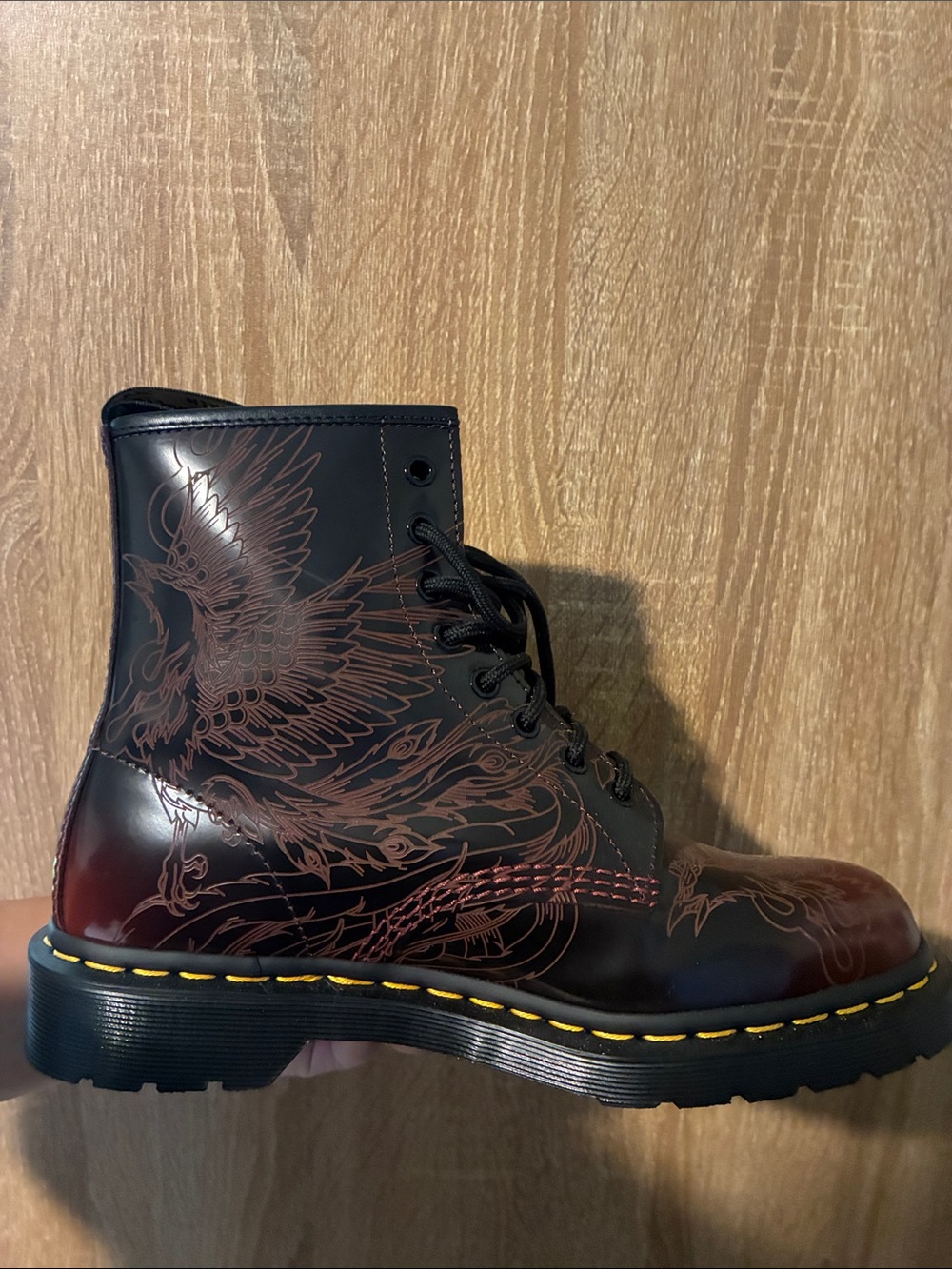 Dr. Martens Women’s Black Cherry Leather Lace-Up Boot with Phoenix Engraving - Picture 2 of 5